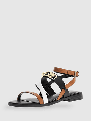 Sandália Rasteira RULA com Tiras Preto e Camel - Guess 