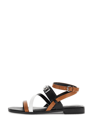 Sandália Rasteira RULA com Tiras Preto e Camel - Guess 