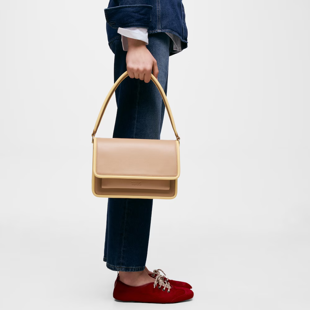 Mala de Ombro Audree Pipings Bege e Amarelo - Tous  4