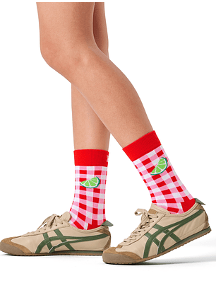 Meias Gingham Lime Vermelho - Happy Socks 