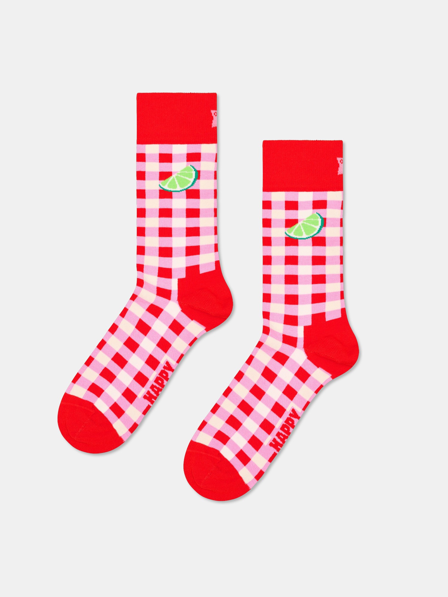 Meias Gingham Lime Vermelho - Happy Socks  1