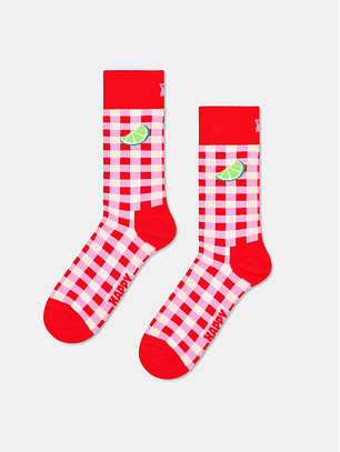 Meias Gingham Lime Vermelho - Happy Socks 