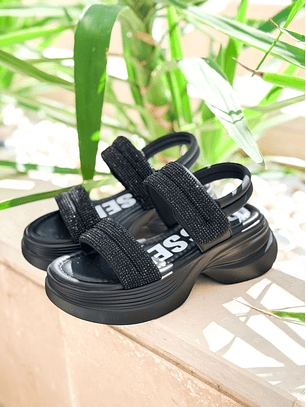 Sandália LEA Plataforma em Strass Preto - Russel Matos