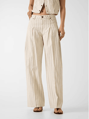 Calças Extra Wide Riscas Bege - Guess Jeans