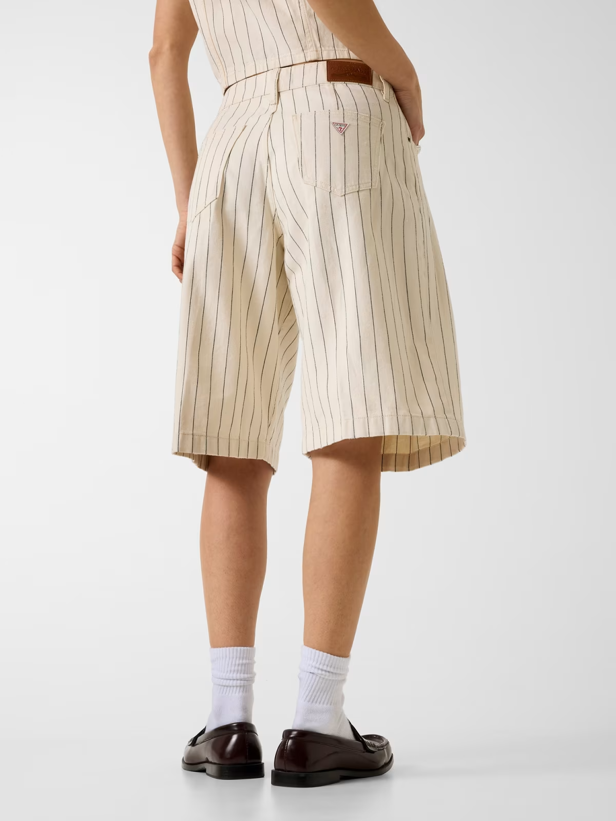 Calções Compridos Wide Riscas Bege - Guess Jeans 3