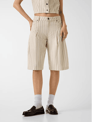 Calções Compridos Wide Riscas Bege - Guess Jeans