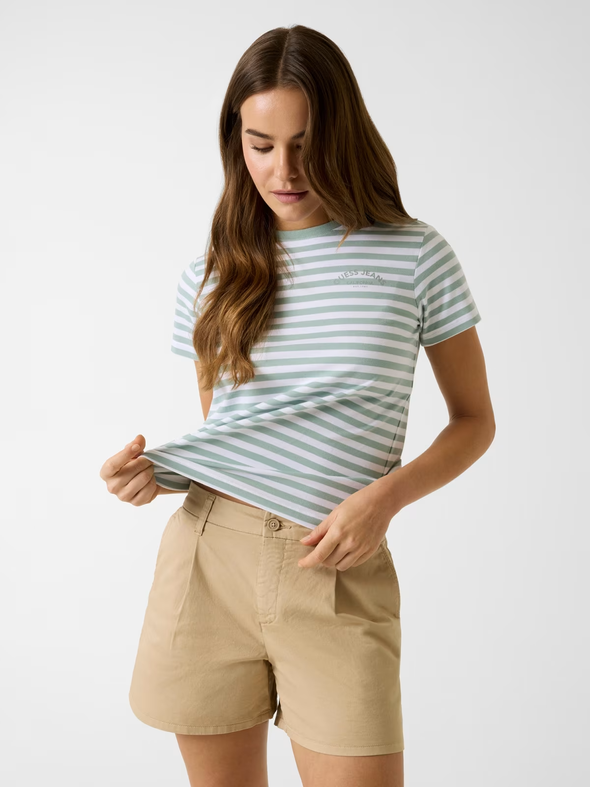 T-shirt Riscas Verde e Branco - Guess Jeans 1