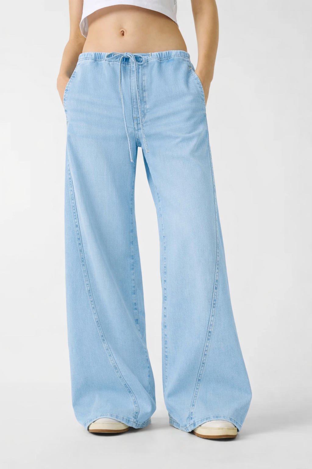 Calças Largas com Cós de Atilho Ganga Clara - Guess Jeans 1