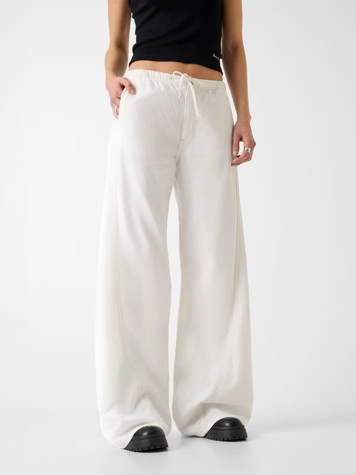 Calças Largas com Cós de Atilho Ganga Branco - Guess Jeans 1