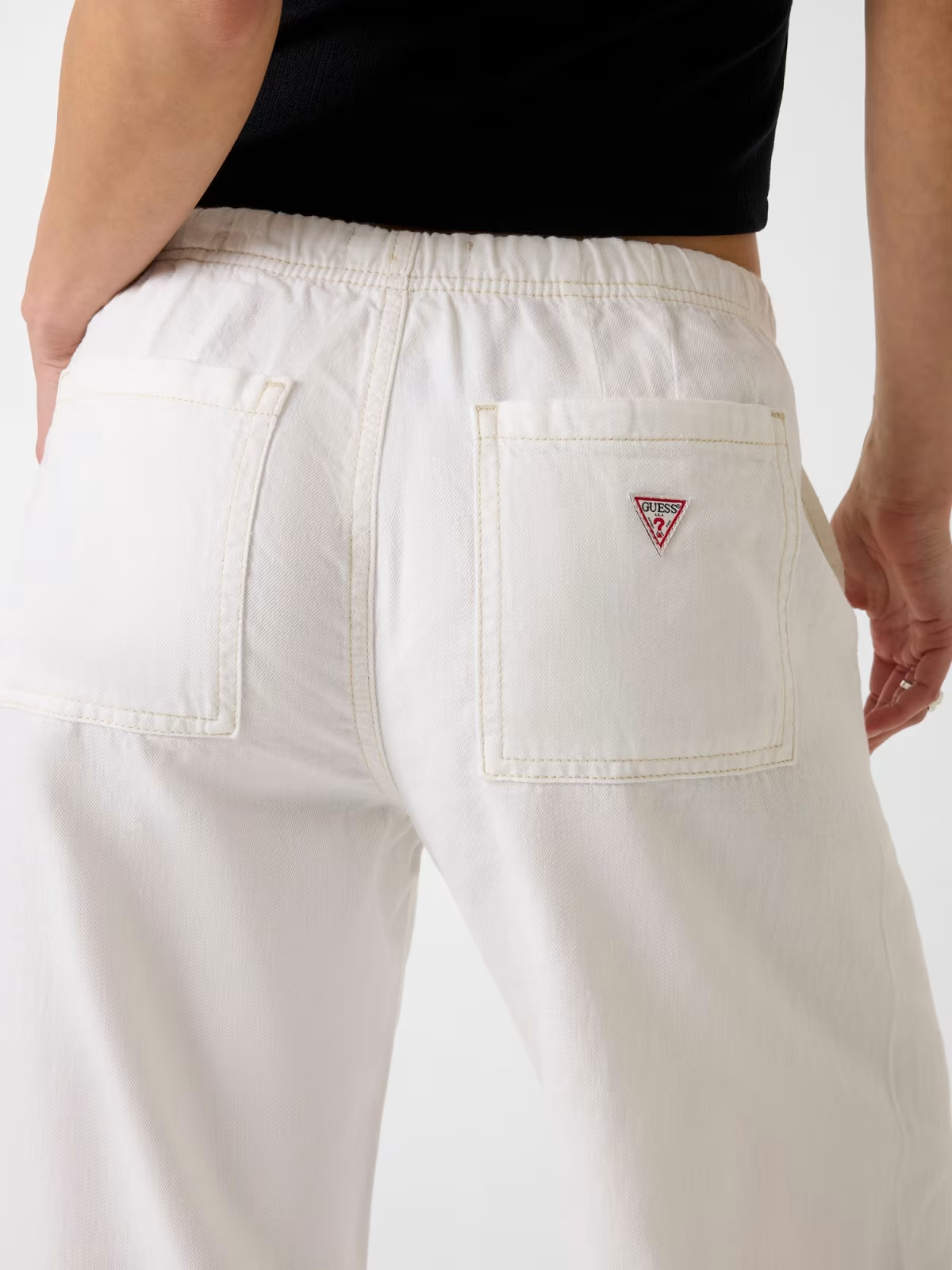 Calças Largas com Cós de Atilho Ganga Branco - Guess Jeans 4