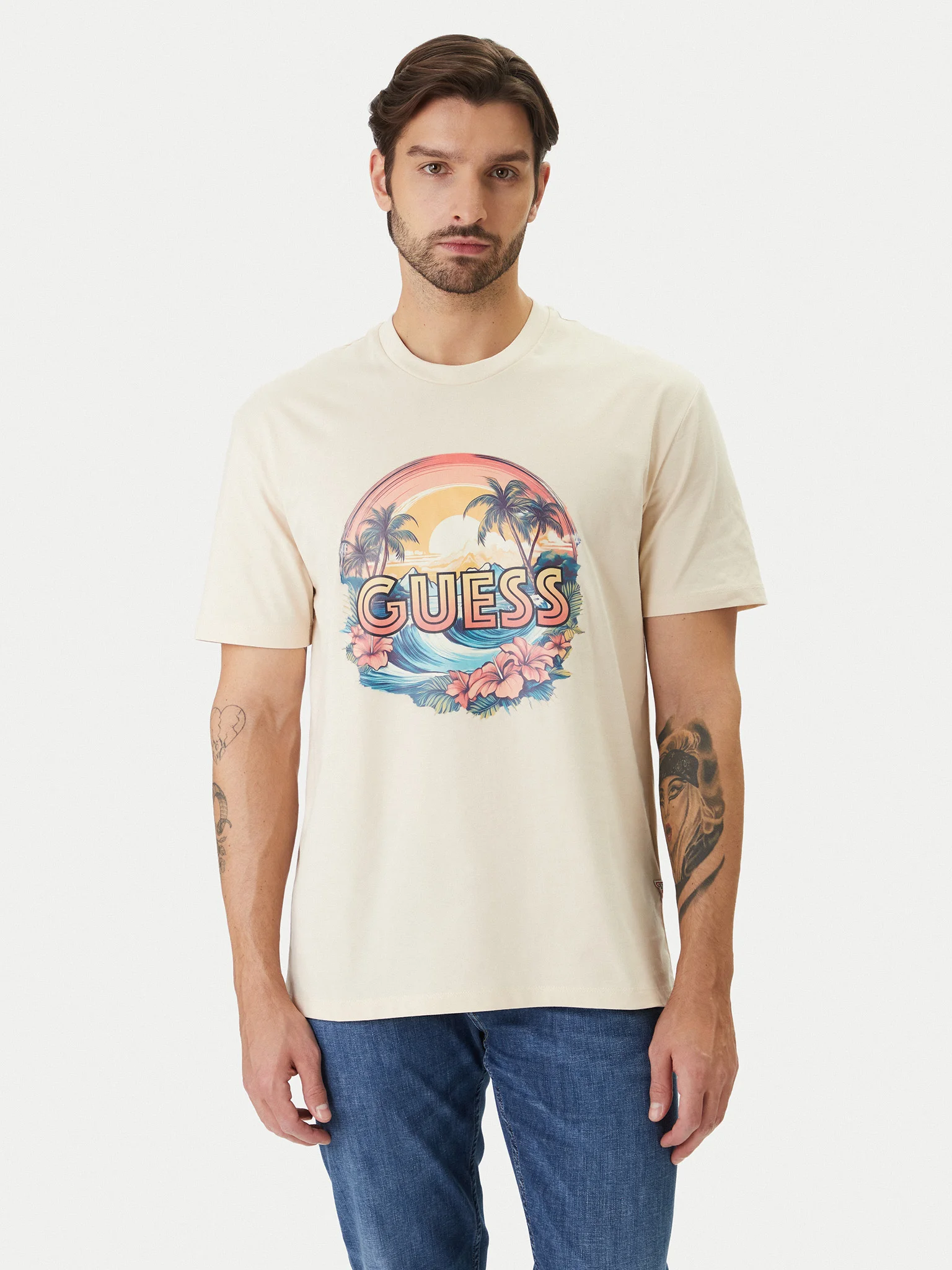 T-shirt Exotic Logo Bege - Guess  1