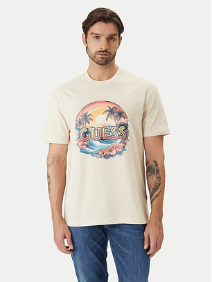 T-shirt Exotic Logo Bege - Guess 