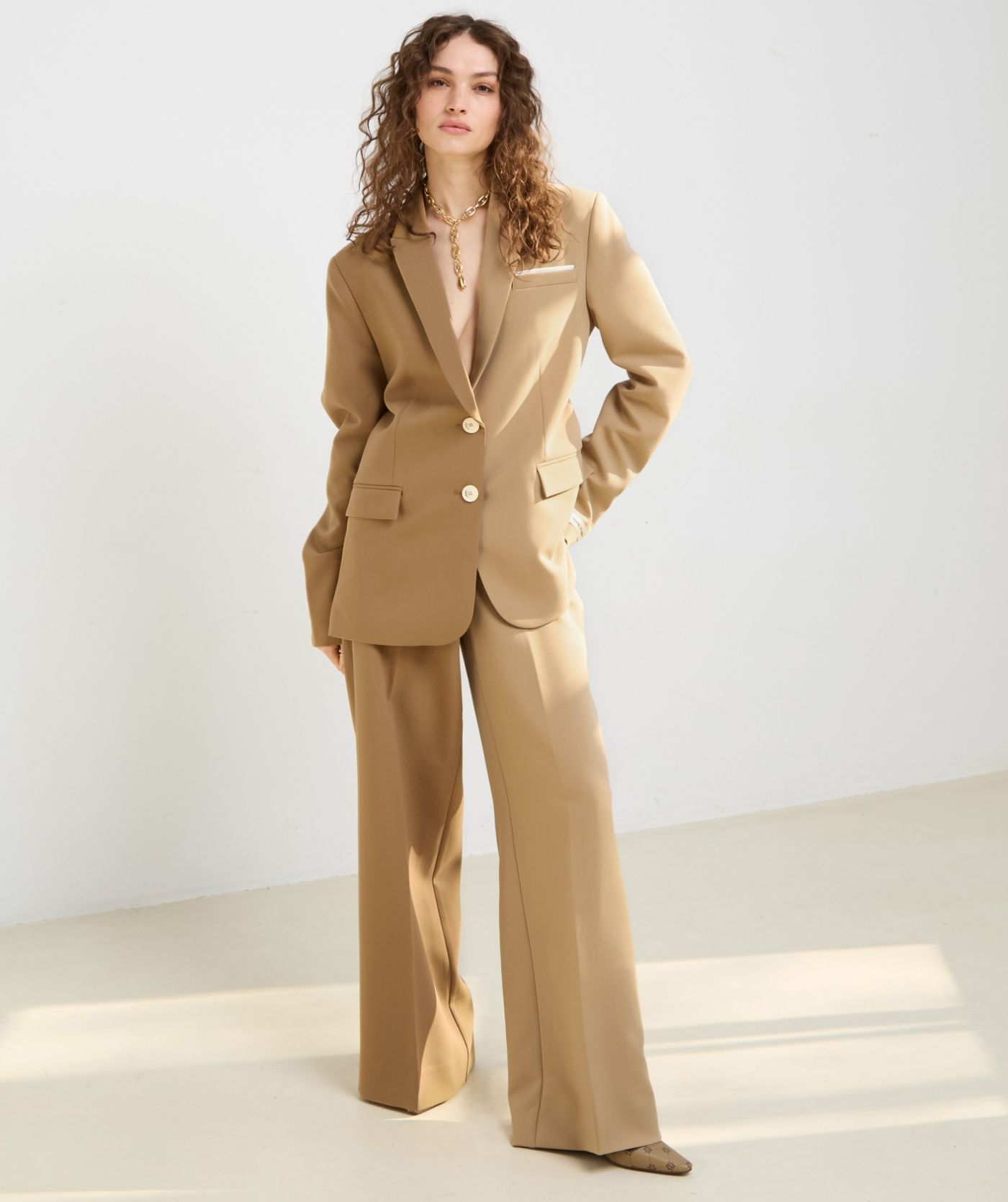 Calças Bicolores EMMA Bege e Camel - Josh V 2