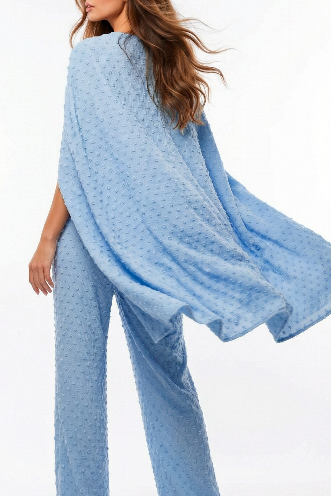 Blusa Capa em Tecido Texturizado Azul - SAHOCO 2