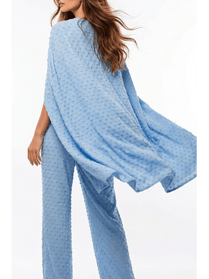 Blusa Capa em Tecido Texturizado Azul - SAHOCO