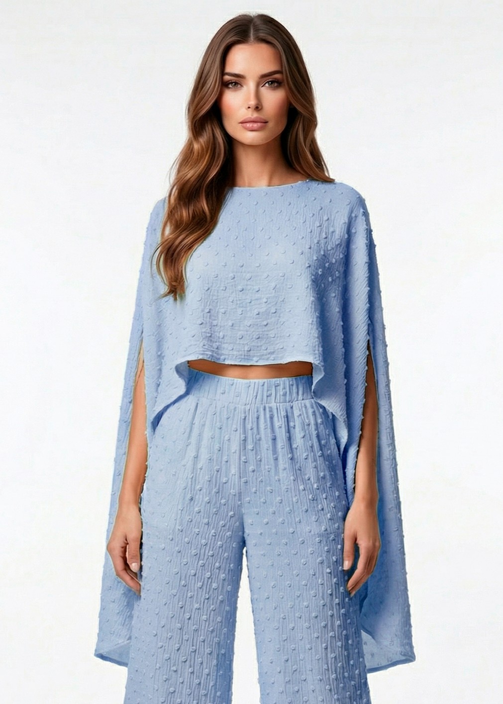 Blusa Capa em Tecido Texturizado Azul - SAHOCO 1