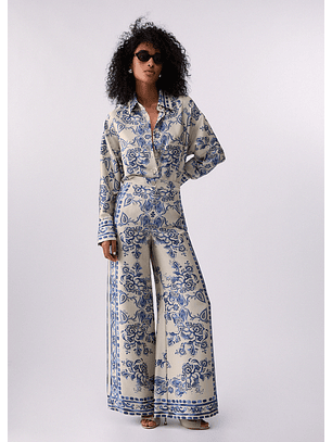 Camisa Acetinada Estampa Azul e Branco  - Liu Jo 