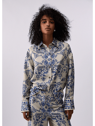 Camisa Acetinada Estampa Azul e Branco  - Liu Jo 