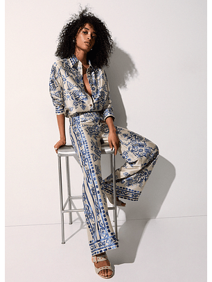 Calças Acetinadas Estampa Azul e Branco  - Liu Jo 