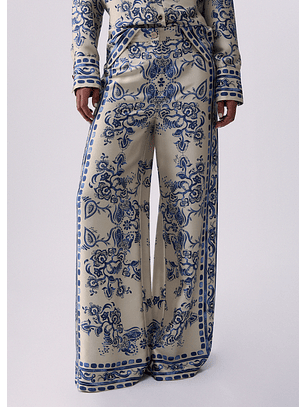 Calças Acetinadas Estampa Azul e Branco  - Liu Jo 