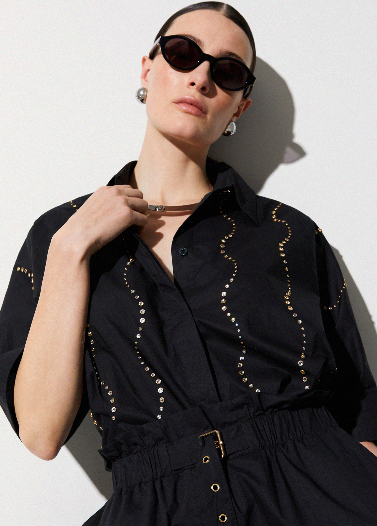 Camisa Manga Curta com Brilhos Preto - Liu Jo  4