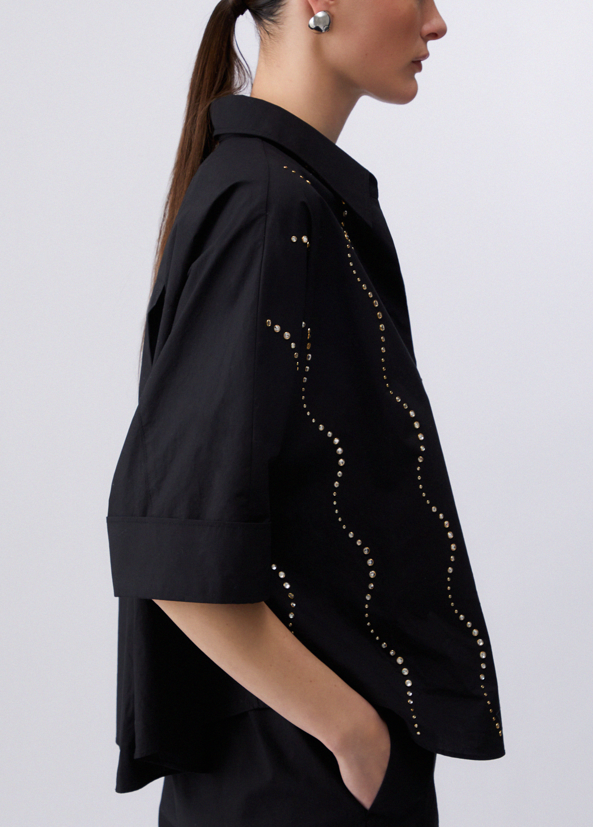 Camisa Manga Curta com Brilhos Preto - Liu Jo  5