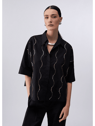 Camisa Manga Curta com Brilhos Preto - Liu Jo 