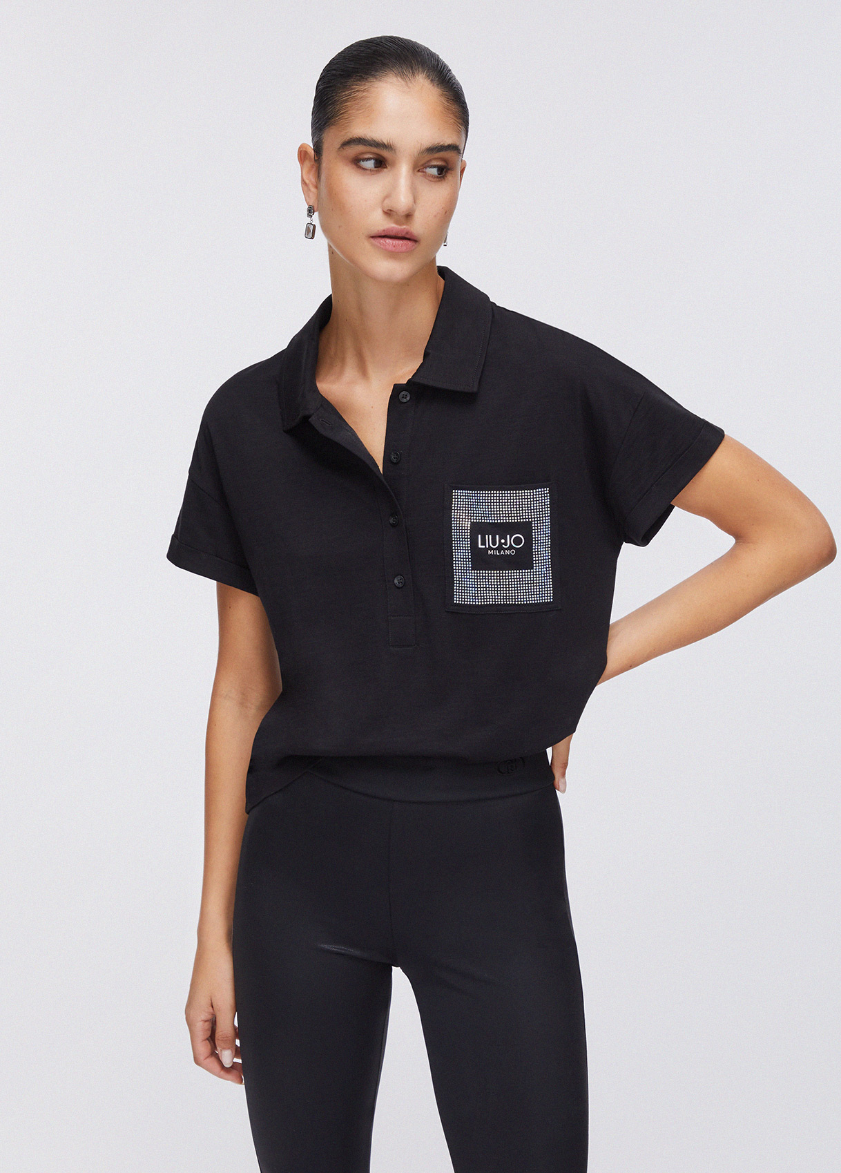 Polo Manga Curta Com Brilhos Preto  - LIU JO 1