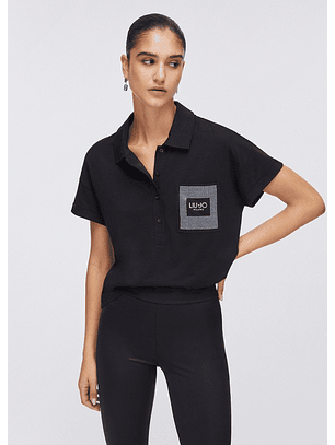 Polo Manga Curta Com Brilhos Preto  - LIU JO