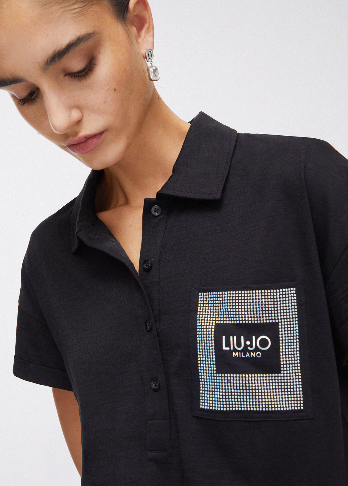 Polo Manga Curta Com Brilhos Preto  - LIU JO 3