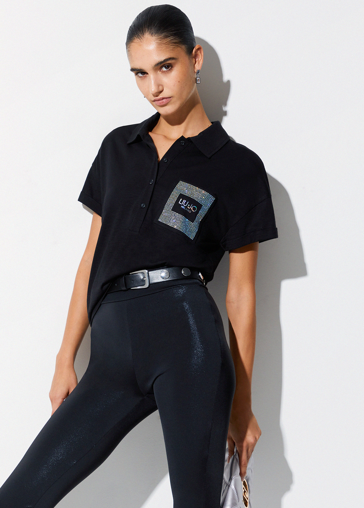 Polo Manga Curta Com Brilhos Preto  - LIU JO 4