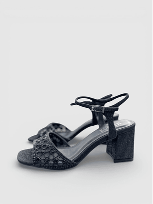 Sandália de Salto de Brilho Preto - Menbur 