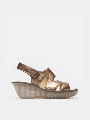 Sandália de Cunha YAAD Rosa Gold - Fly London 