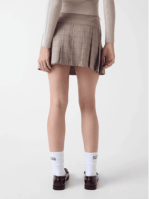 Saia com Pregas Taupe Xadrez - Guess Jeans