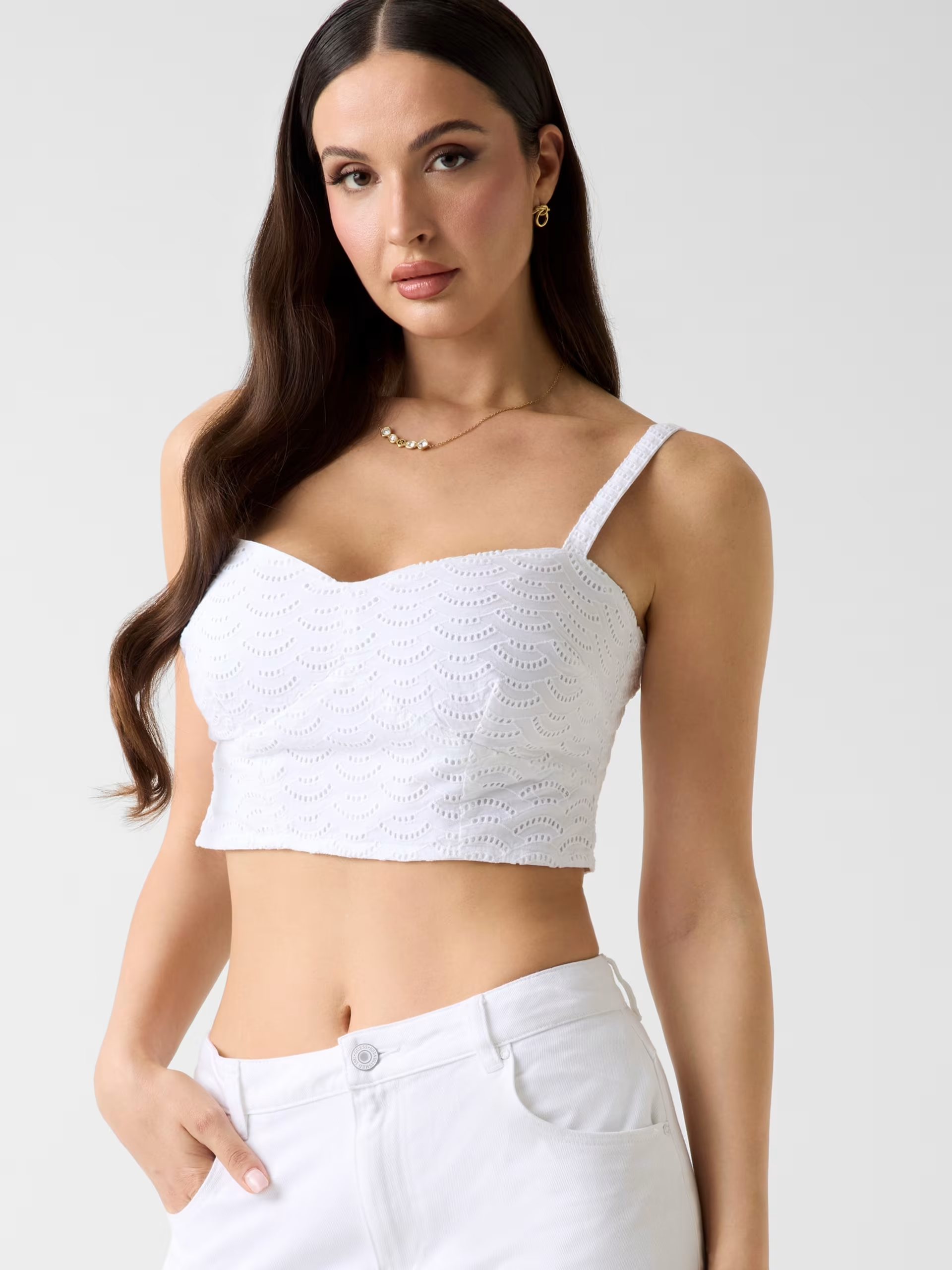 Crop Top em Bordado Inglês Branco - Guess   1