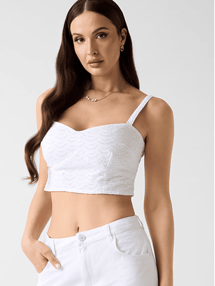 Crop Top em Bordado Inglês Branco - Guess  