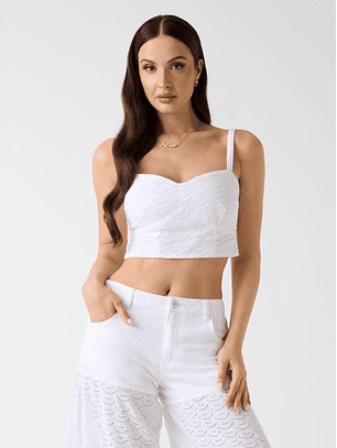 Crop Top em Bordado Inglês Branco - Guess  
