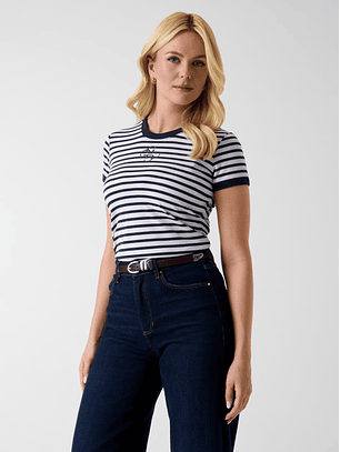 T-shirt Riscas Finas Azul e Branco - Guess 