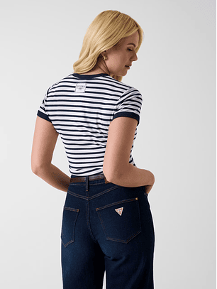 T-shirt Riscas Finas Azul e Branco - Guess 