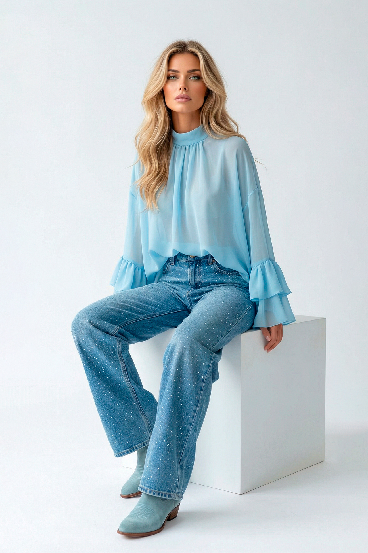 Blusa com Folhos Azul Claro - SAHOCO 3