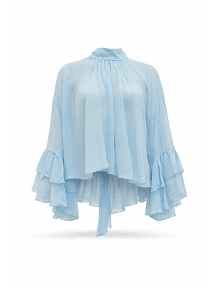 Blusa com Folhos Azul Claro - SAHOCO