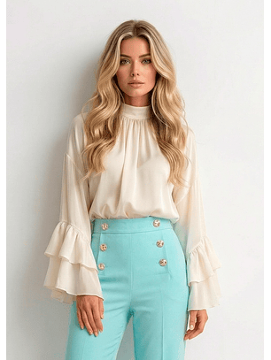 Blusa com Folhos Pérola - SAHOCO