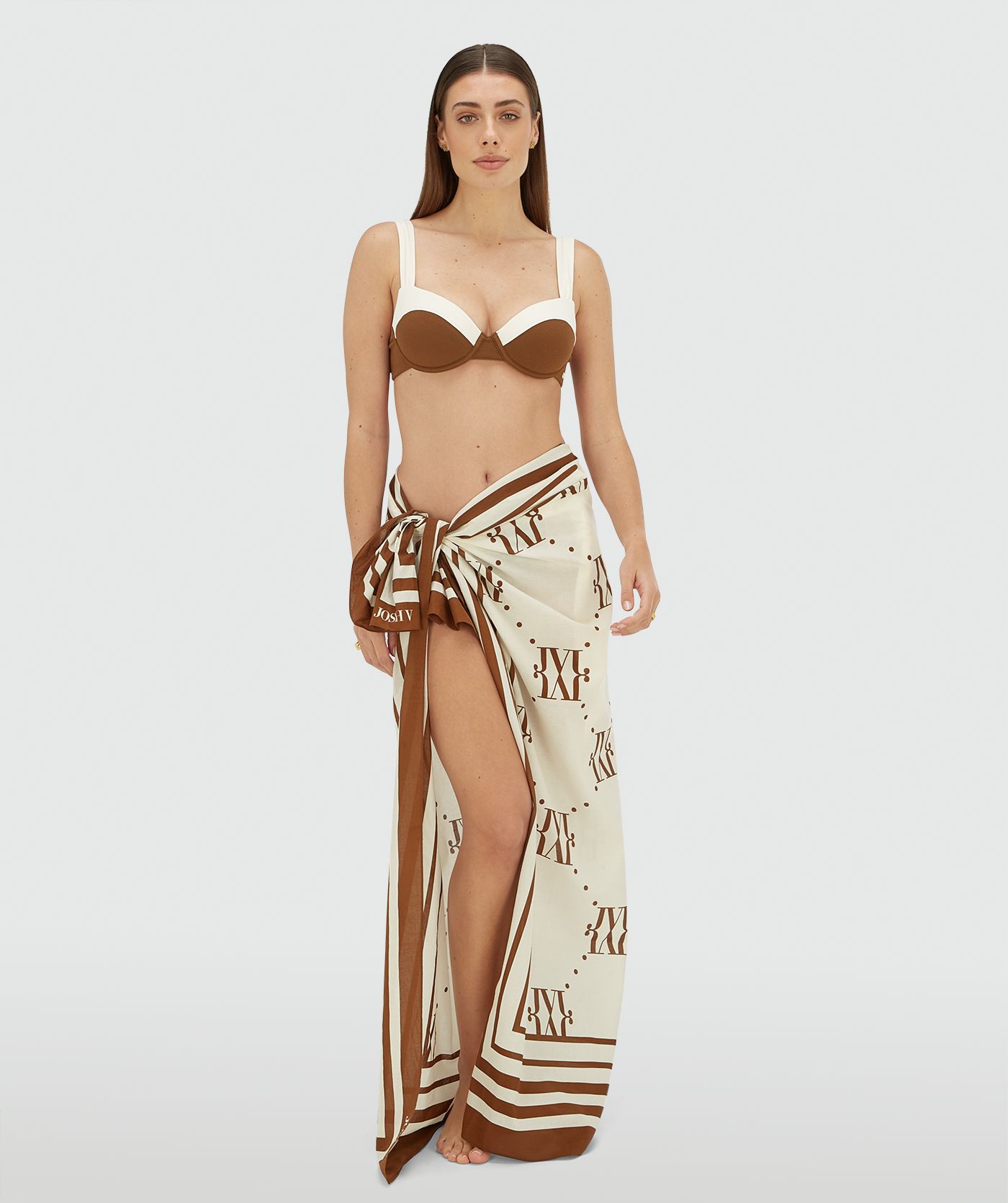 Lenço Pareo POPINA Creme e Castanho - Josh V 2