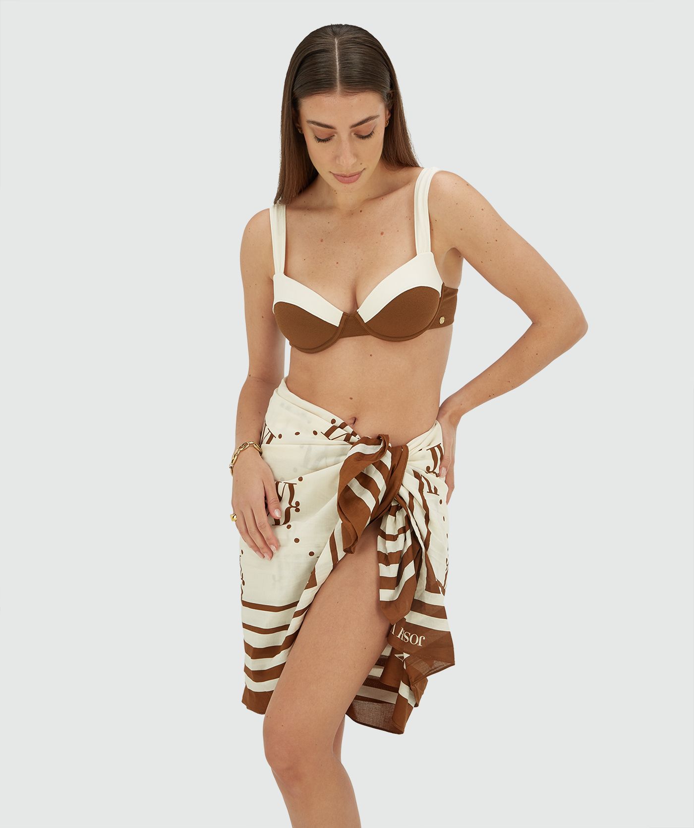 Lenço Pareo POPINA Creme e Castanho - Josh V 4