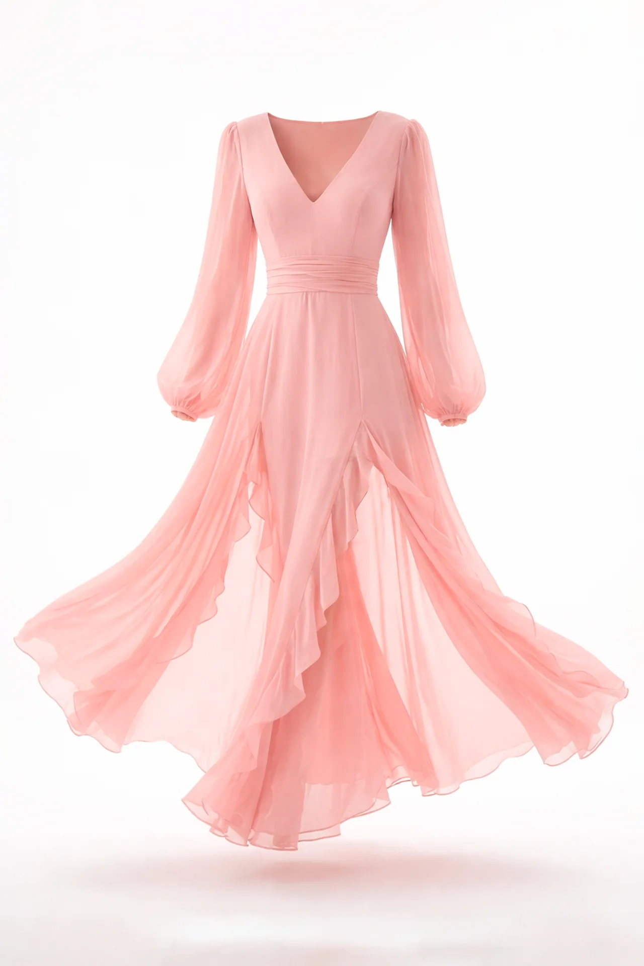 Vestido Comprido e folhos Rosa - SAHOCO 1