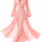 Vestido Comprido e folhos Rosa - SAHOCO - thumbnail 1