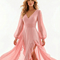 Vestido Comprido e folhos Rosa - SAHOCO - thumbnail 2