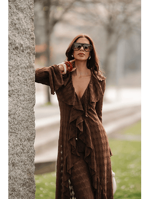 Casaco Comprido em Renda Castanho -  SAHOCO