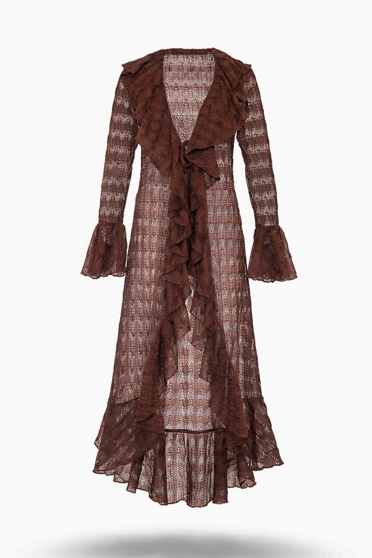 Casaco Comprido em Renda Castanho -  SAHOCO 4