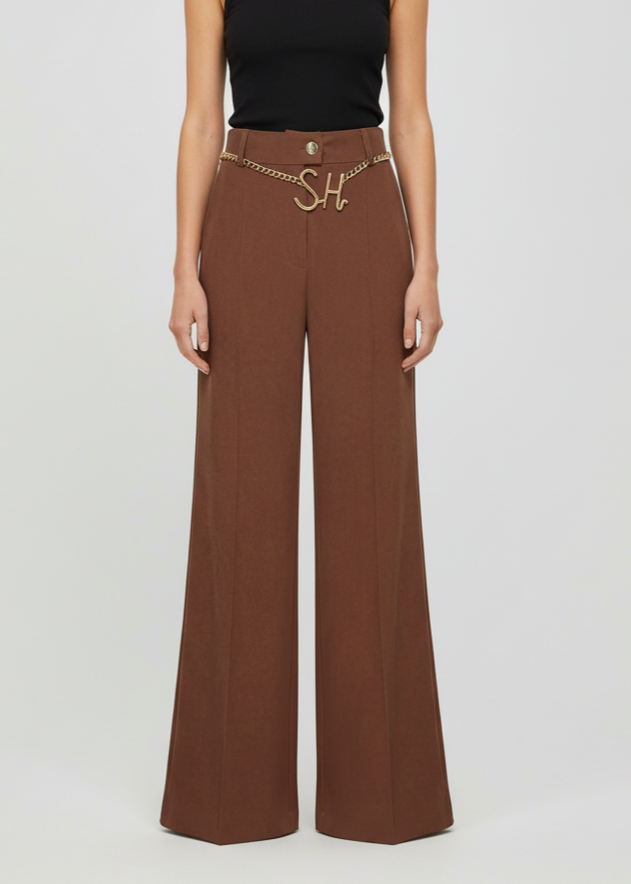 Calças Wide Leg com Pregas Castanho - SAHOCO  1